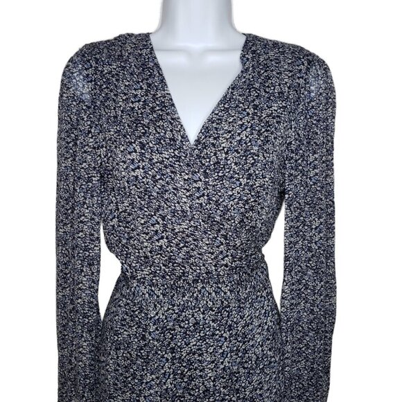 NWT GANNI Sz 36 Georgette Wrap Dress in Phantom Floral Maxi Sheer, Blue (1459) - Picture 3 of 6